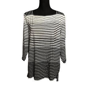 Talbots Black and White Multi Stripe Square Neck Top Women's Plus 1X